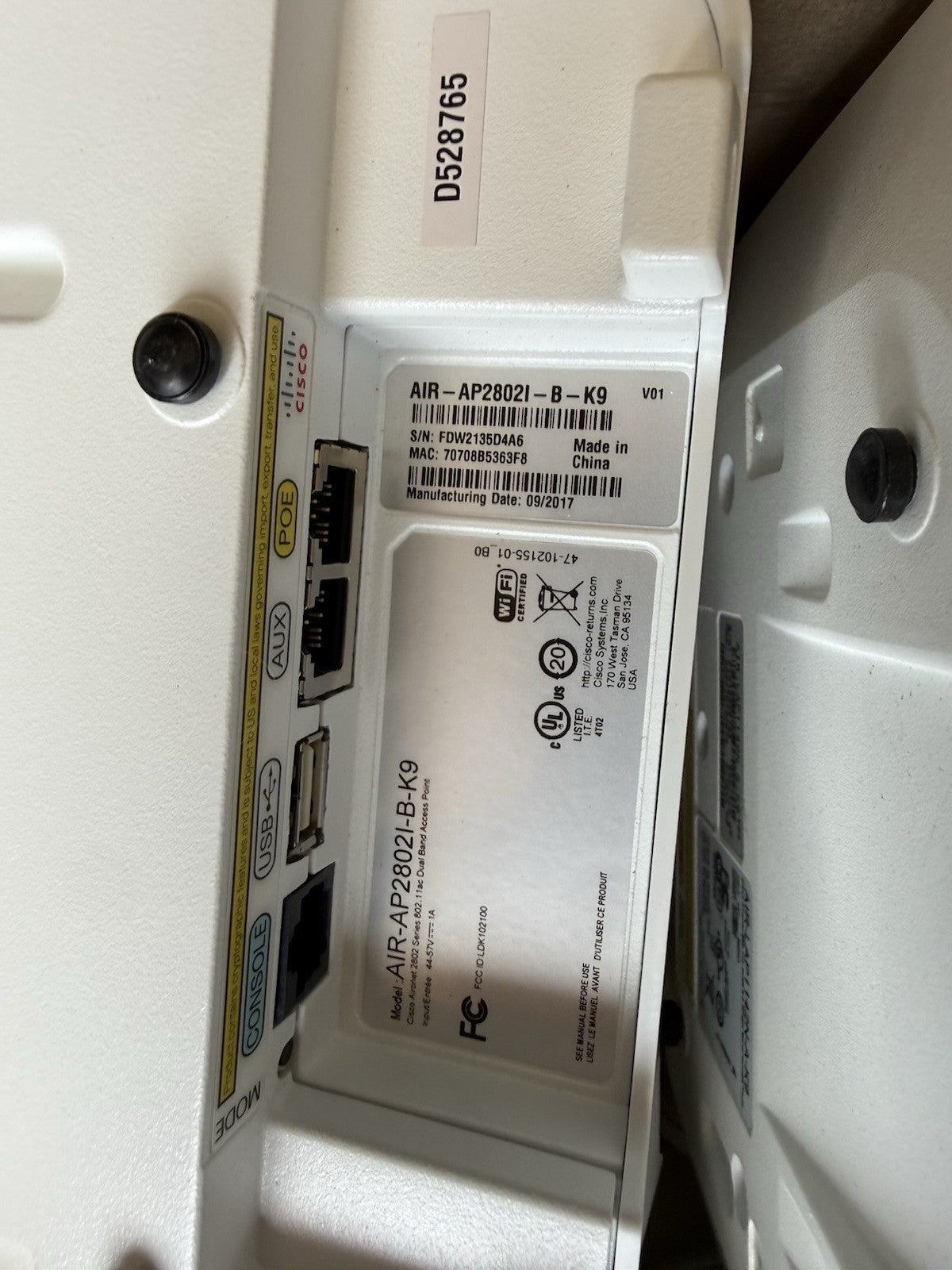 Cisco Aironet 2802 Series 802.11ac Dual Band Access Point AIR-AP2802I-B-K9
