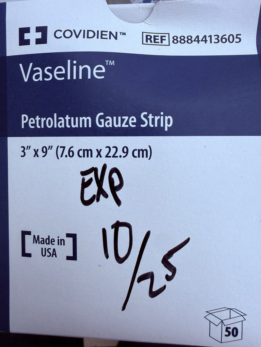Covidien 8884413605 Vaseline Petrolatum Gauze 3" x 9" Sterile -100/Pk Exp 10/25