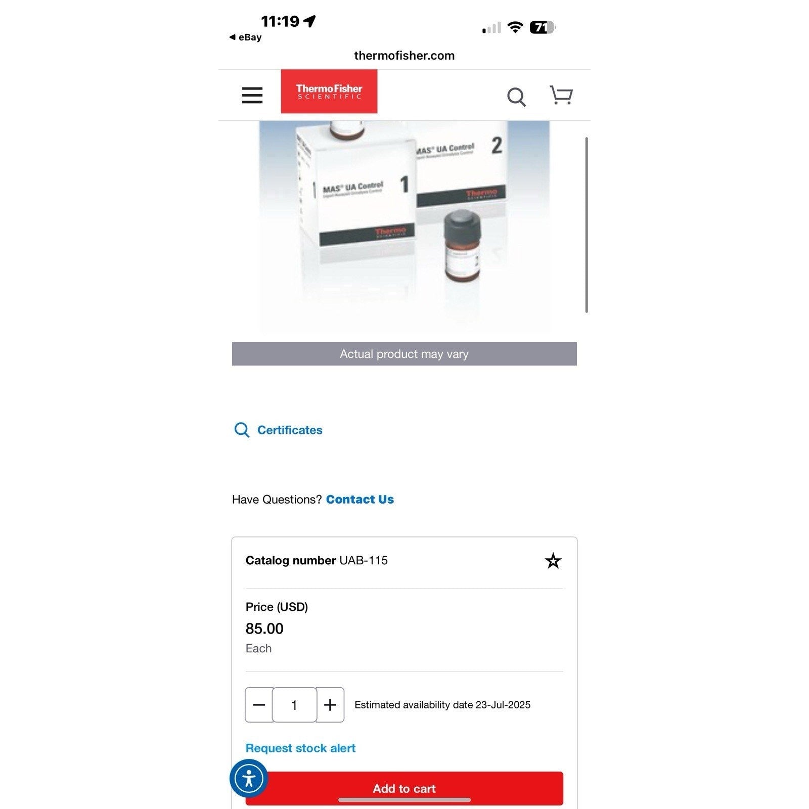 MAS™ UA Controls 2, Thermo Scientific
