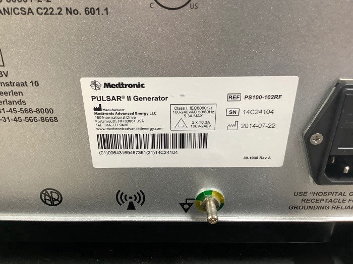 Medtronic PS100-102 PEAK Surgical Generator w/ Stand, Wireless Footswitch, Instr