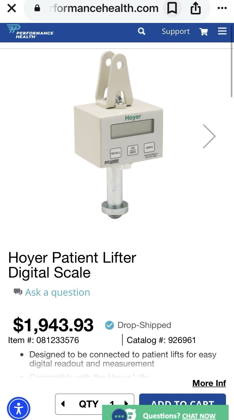 Hoyer Joerns Healthcare 59011A Digital Scale 600 lb capacity Patient Lift.