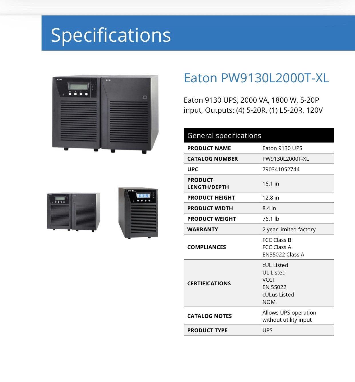 Eaton OCD9130L2000T-XL Powerware 9130 Tower UPS 1500VA 6 Outlet w Battery TESTED