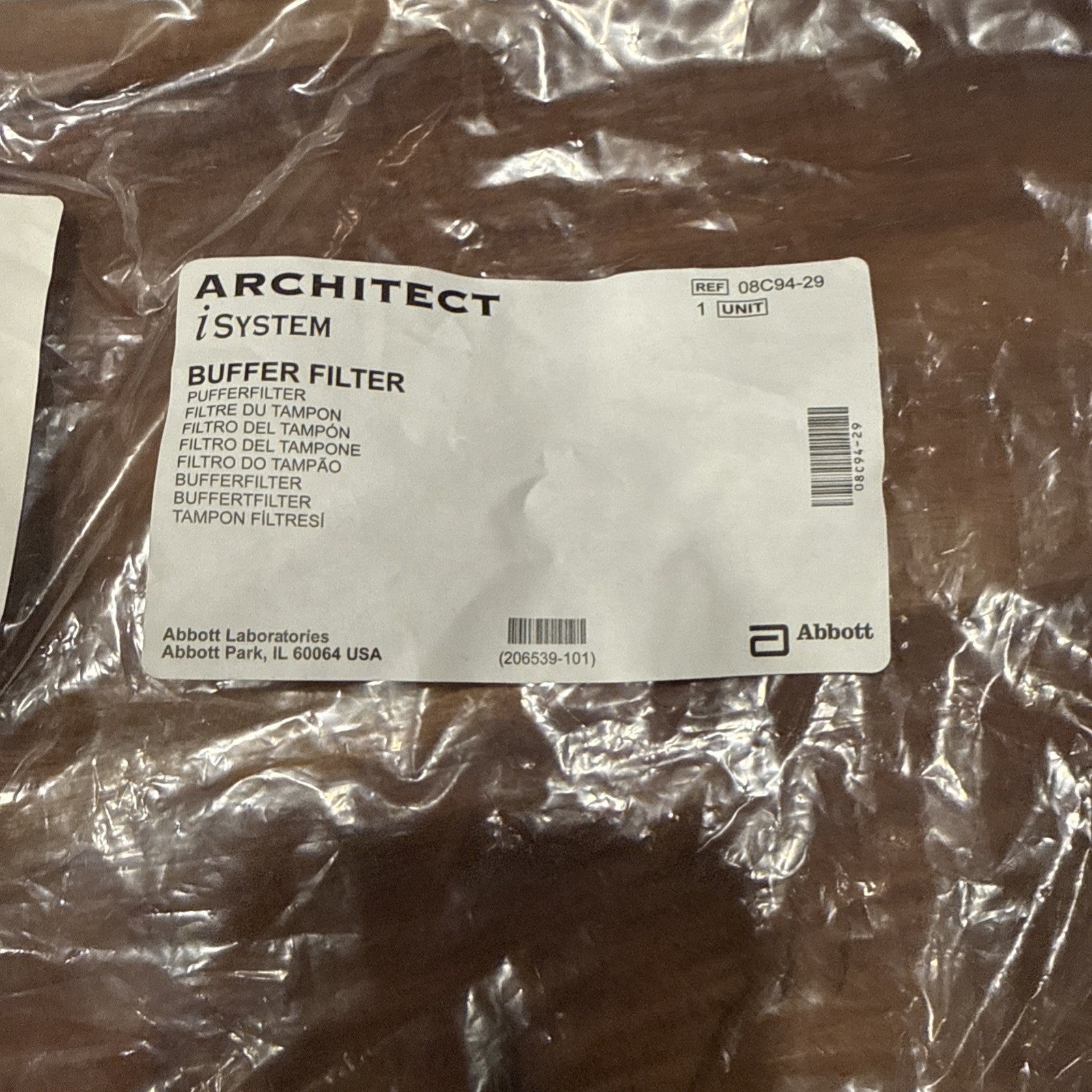 Abbott Lab 206021-101  Architect isystem Buffer Filter 08C94/29