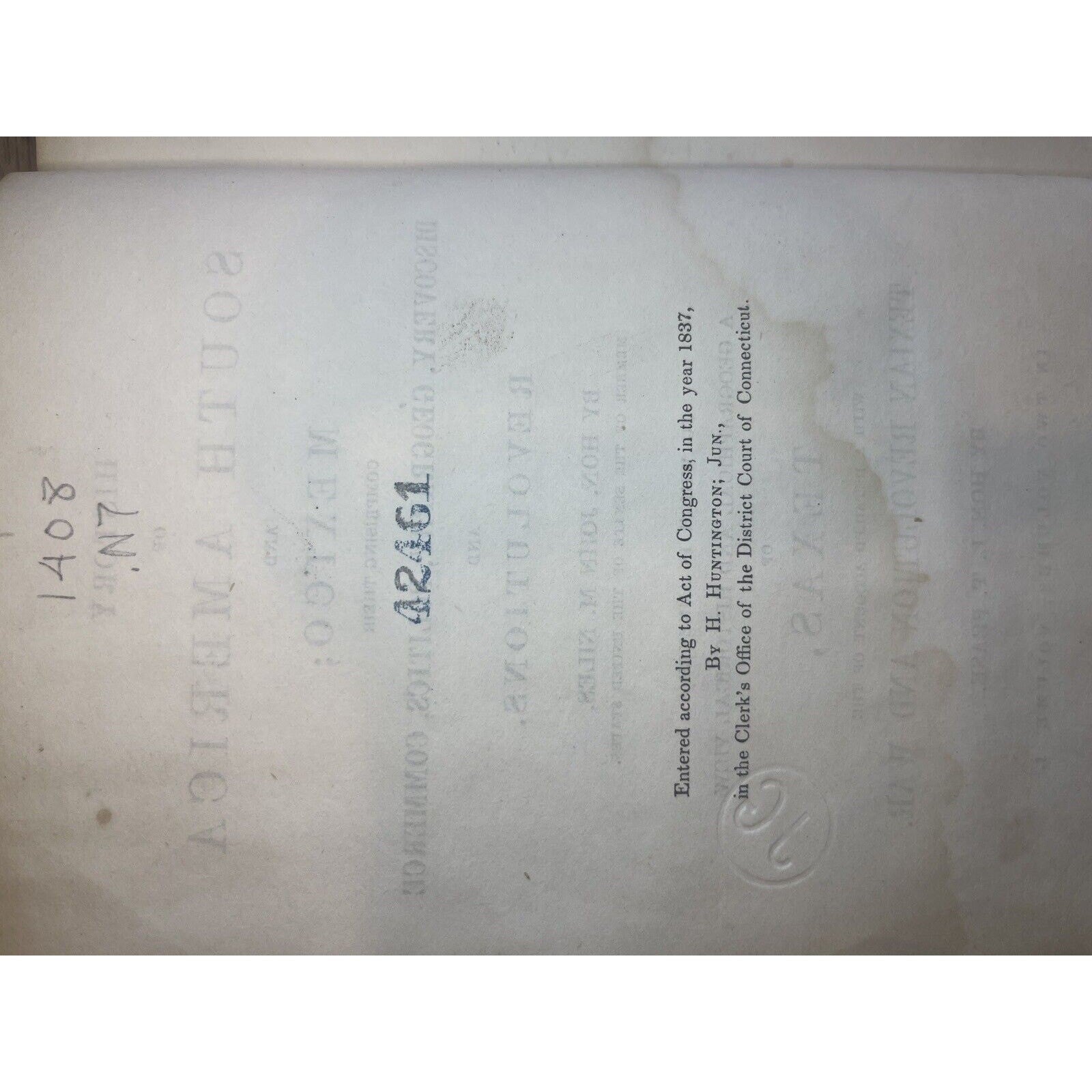 1844 South America and Mexico TEXAS Revolution John Niles Huntington publisher