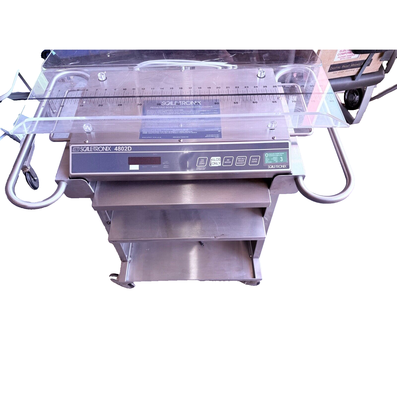 WELCH ALLYN SCALE-TRONIX 4802D PEDIATRIC MEDICAL INFANT BABY SCALE W/ CART,WORKS