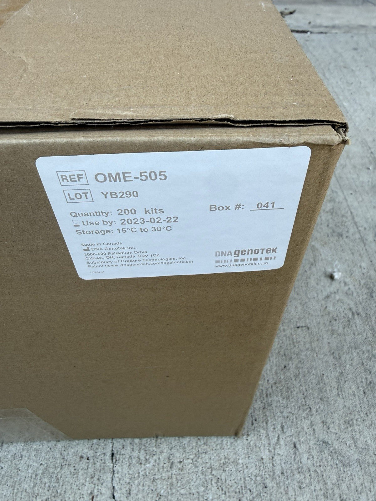 DNA Genotek OME-505, Use by  2023-02-22