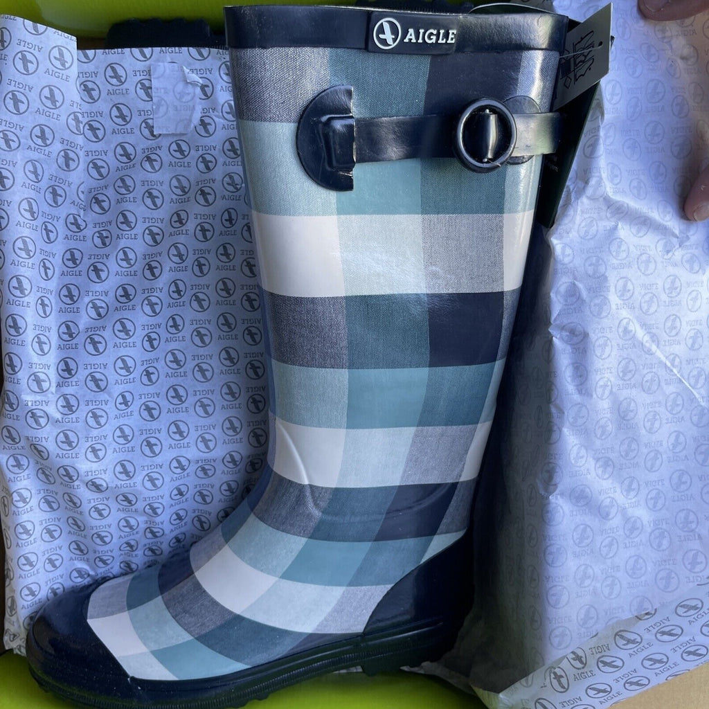 Aigle Polka Boot Caro Bleu Women's Size 7.5