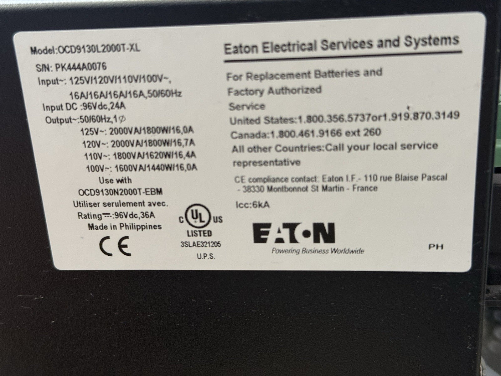 Eaton OCD9130L2000T-XL Powerware 9130 Tower UPS 1500VA 6 Outlet w Battery TESTED