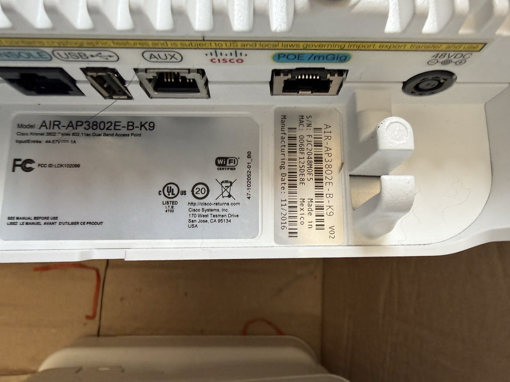 Cisco AIR-AP3802E-A-K9 Dual-Band Wireless AP 5.2Gbps White RJ-45