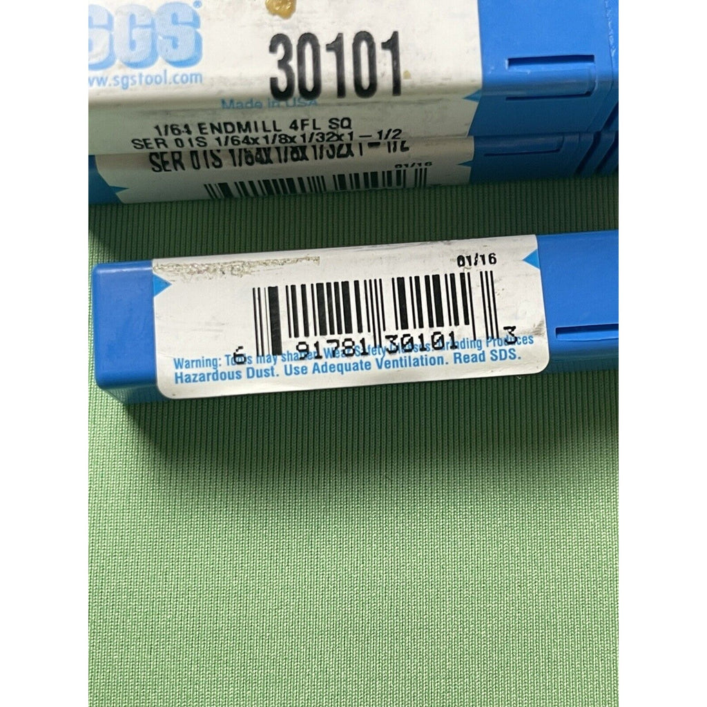 Lot (2 PCS) SGS 30101 Square End General Purpose End Mill, Uncoated, 1/64"