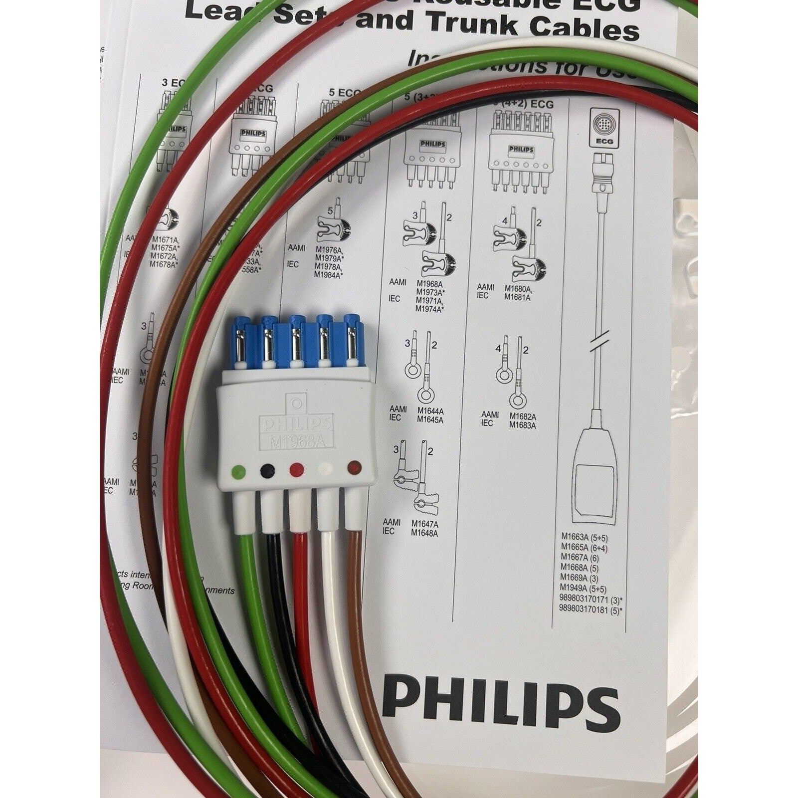 Philips 5 Lead Set, AAMI ICU, Grabber, ECG | M1968A | 98980312584. BRAND NEW