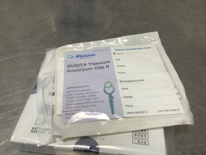Mizuho Sugita Titanium Aneurysm Clip II Ref 17-001-51