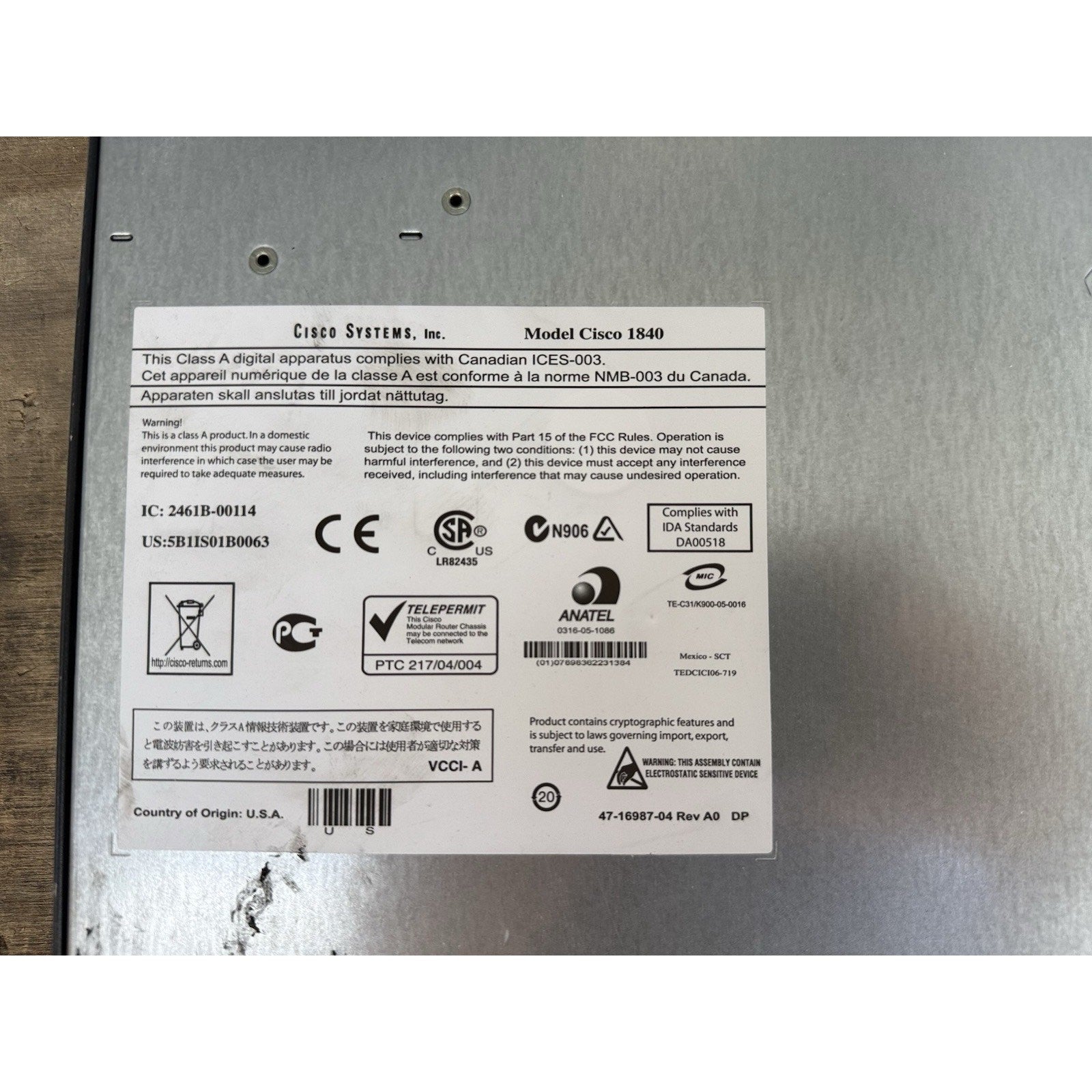 Cisco Model 1840 Router