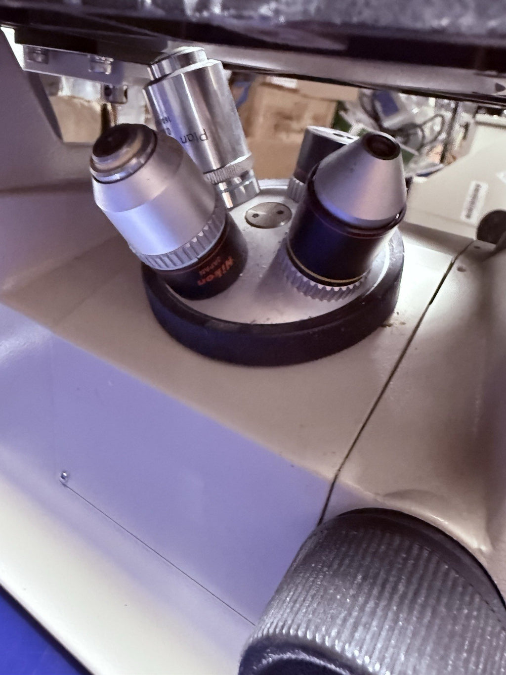 Nikon TMS-F Inverted Phase Contrast Trinocular Microscope. With Mechanical Stage