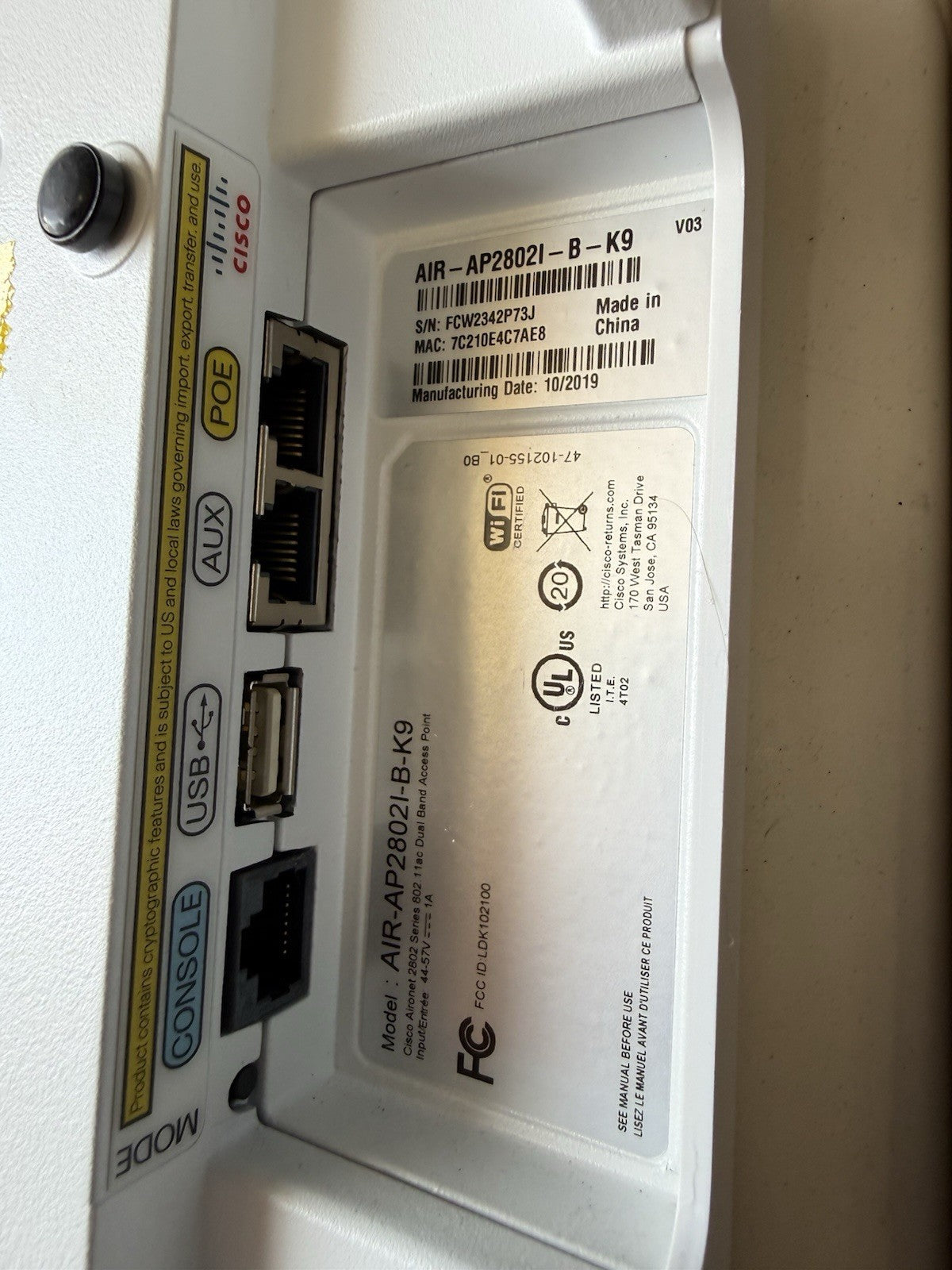 Cisco Aironet 2802 Series 802.11ac Dual Band Access Point AIR-AP2802I-B-K9
