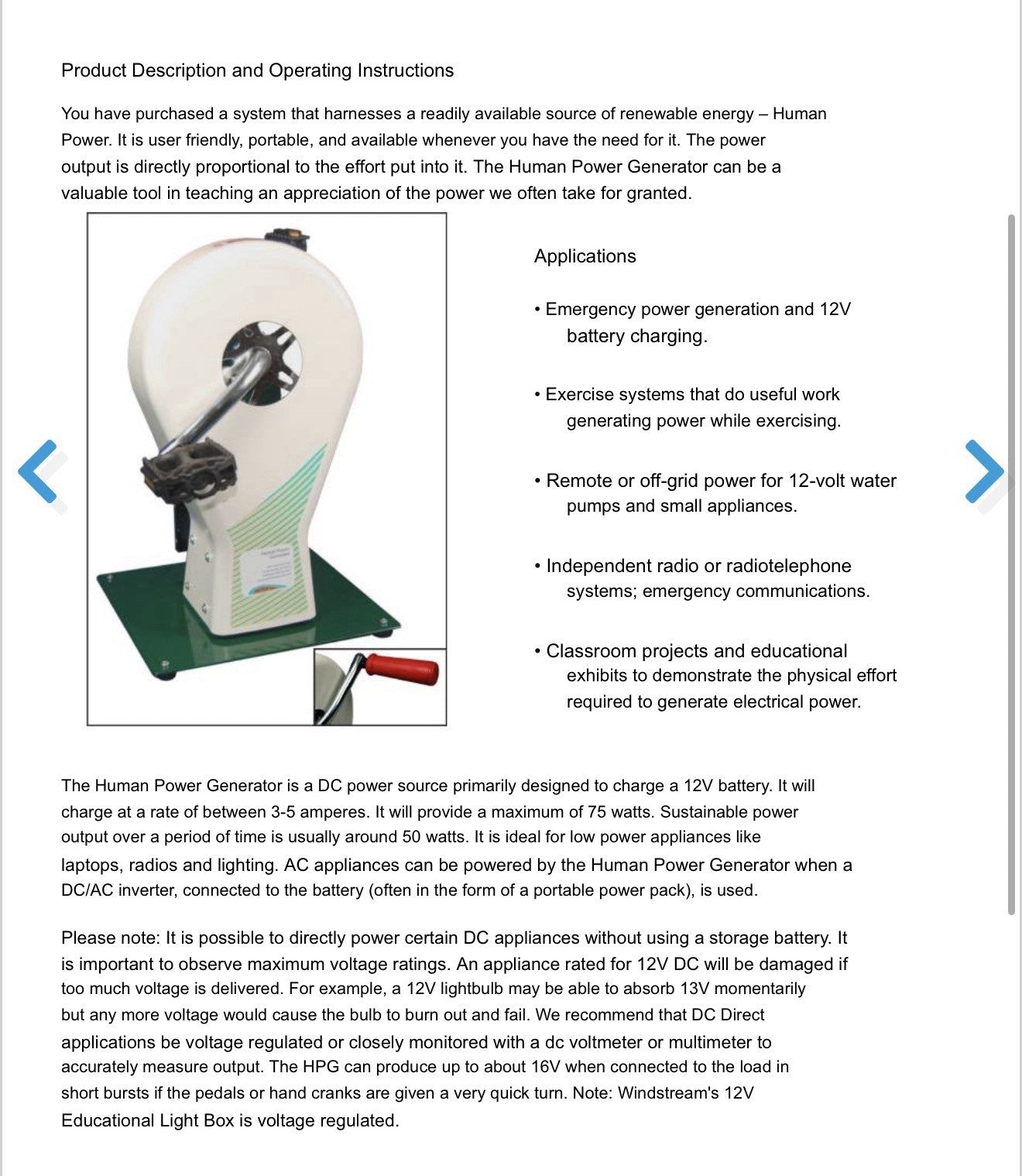 Windstream's Human Power Generator