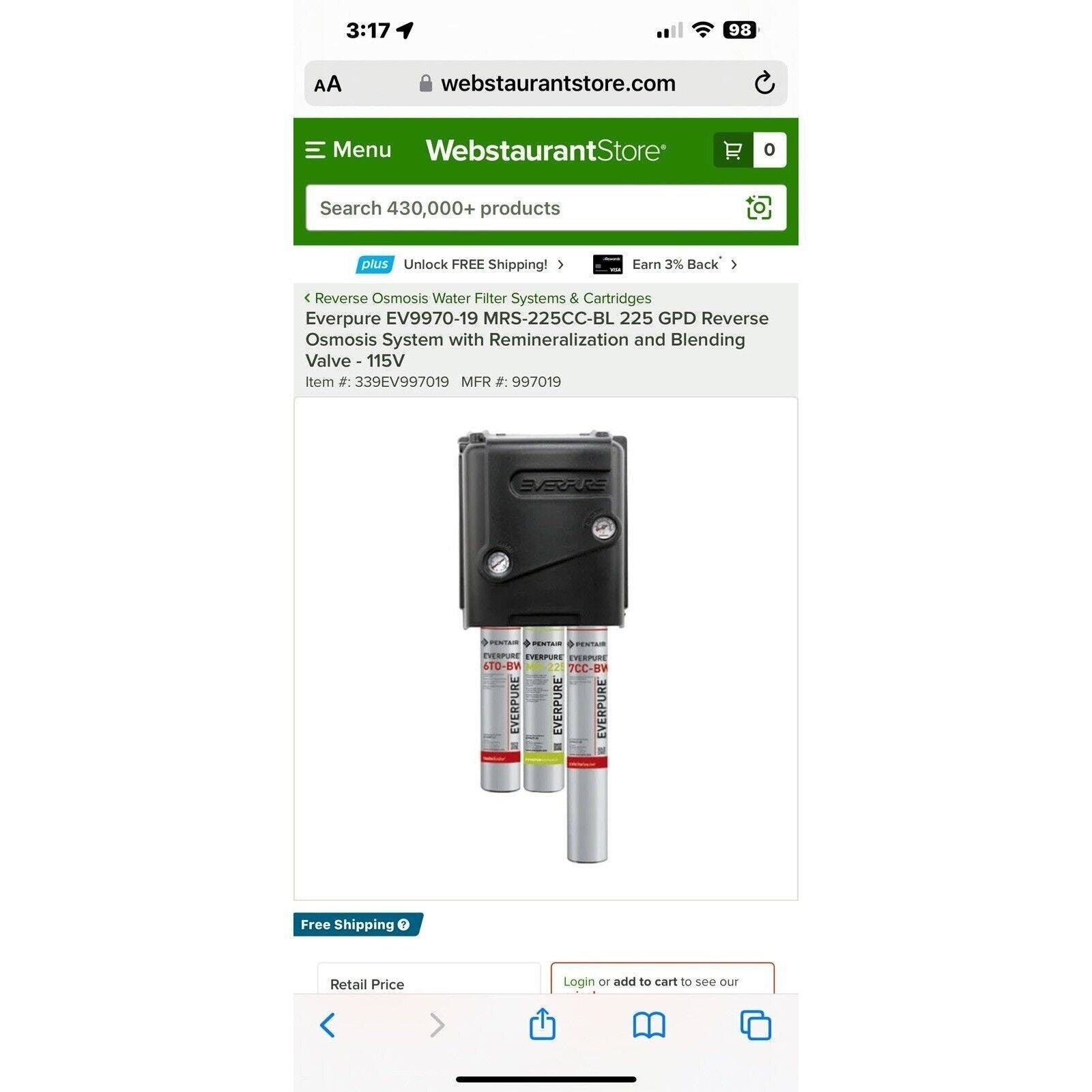 NEW Pentair Everpure EV997019 MRS-225CCBL Reverse Osmosis System w/ EV312349 Kit