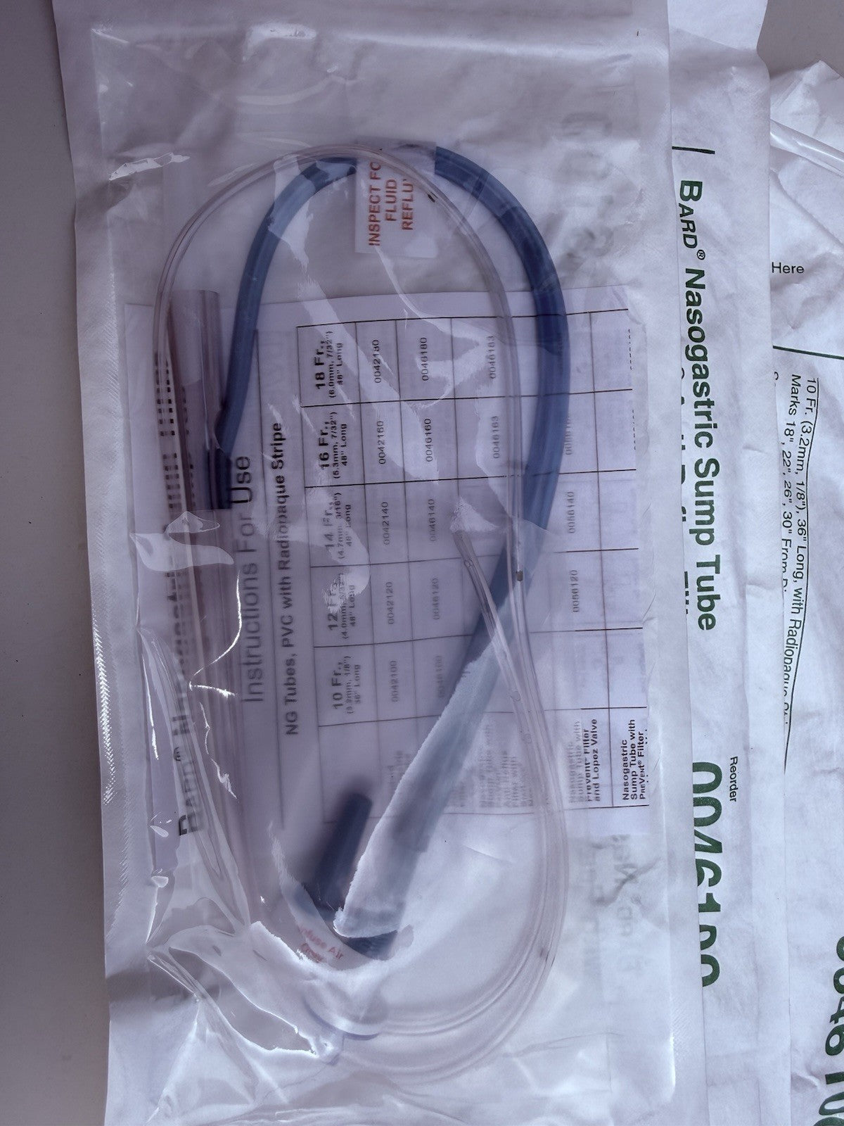 Nasogastric Sump tube with prevent anti-reflux filter 10Fr exp 04-2026 0046100