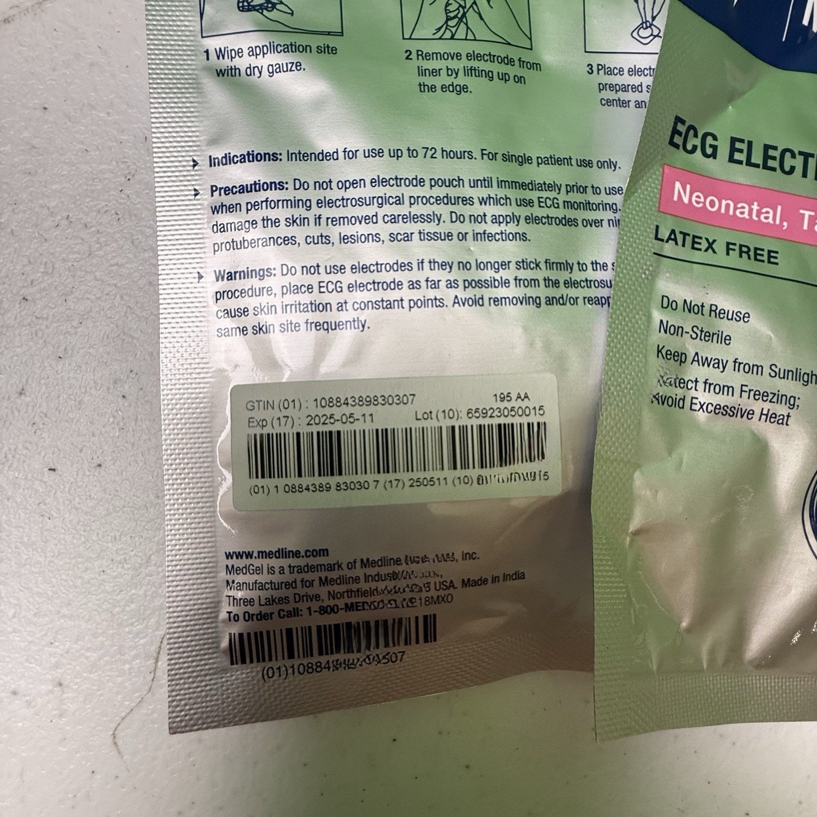 2 Pack MEDLINE MEDGEL ECG ELECTRODENeonatal, Tape, Radiotranslucent MDSM61143R