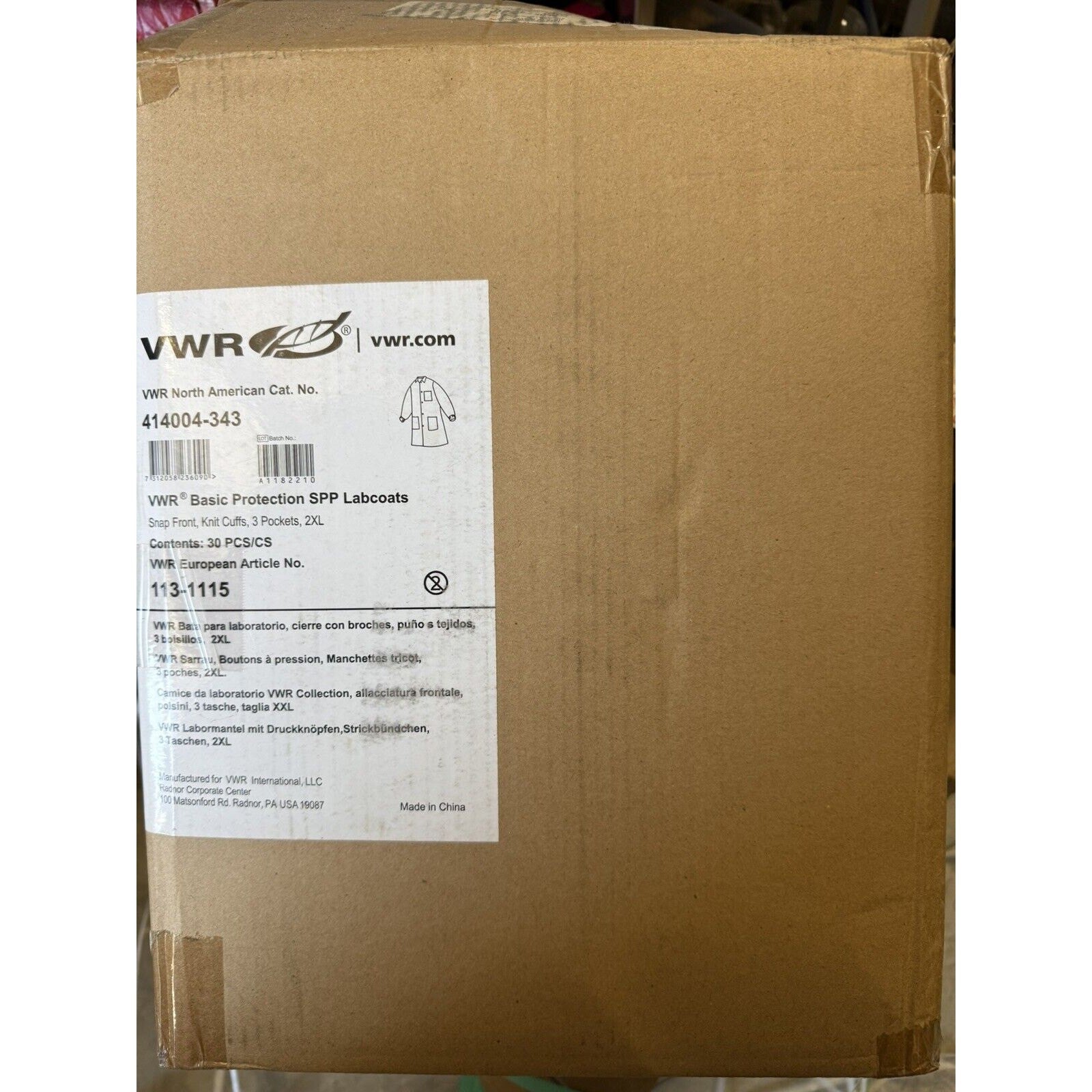 VWR Basic Protection SPP Lab Coats 41400343 case of 30 White size 2XL