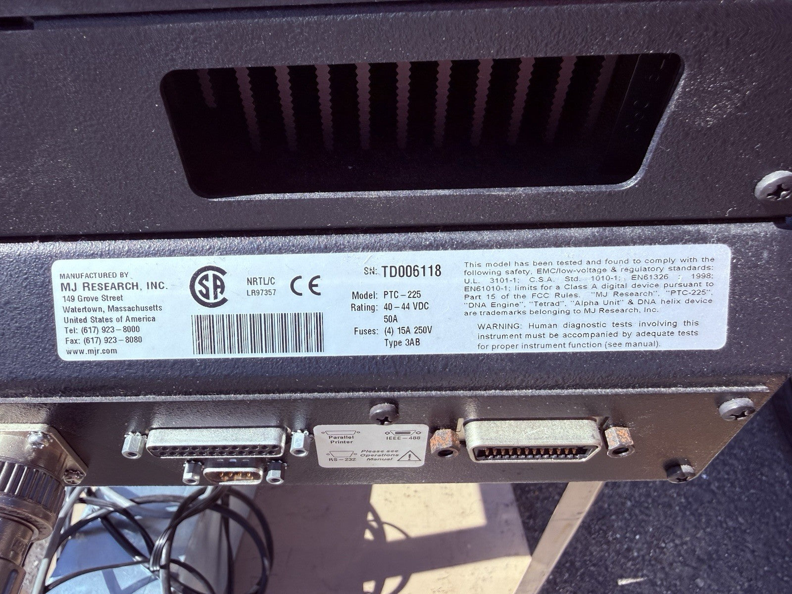 MJ Research PTC-225 Peltier Thermal Cycler, With Power Supply And Cables