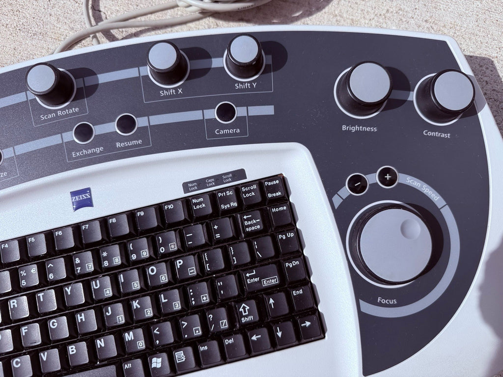 Zeiss control panel and keyboard, used with a scanning electron microscope (SEM)