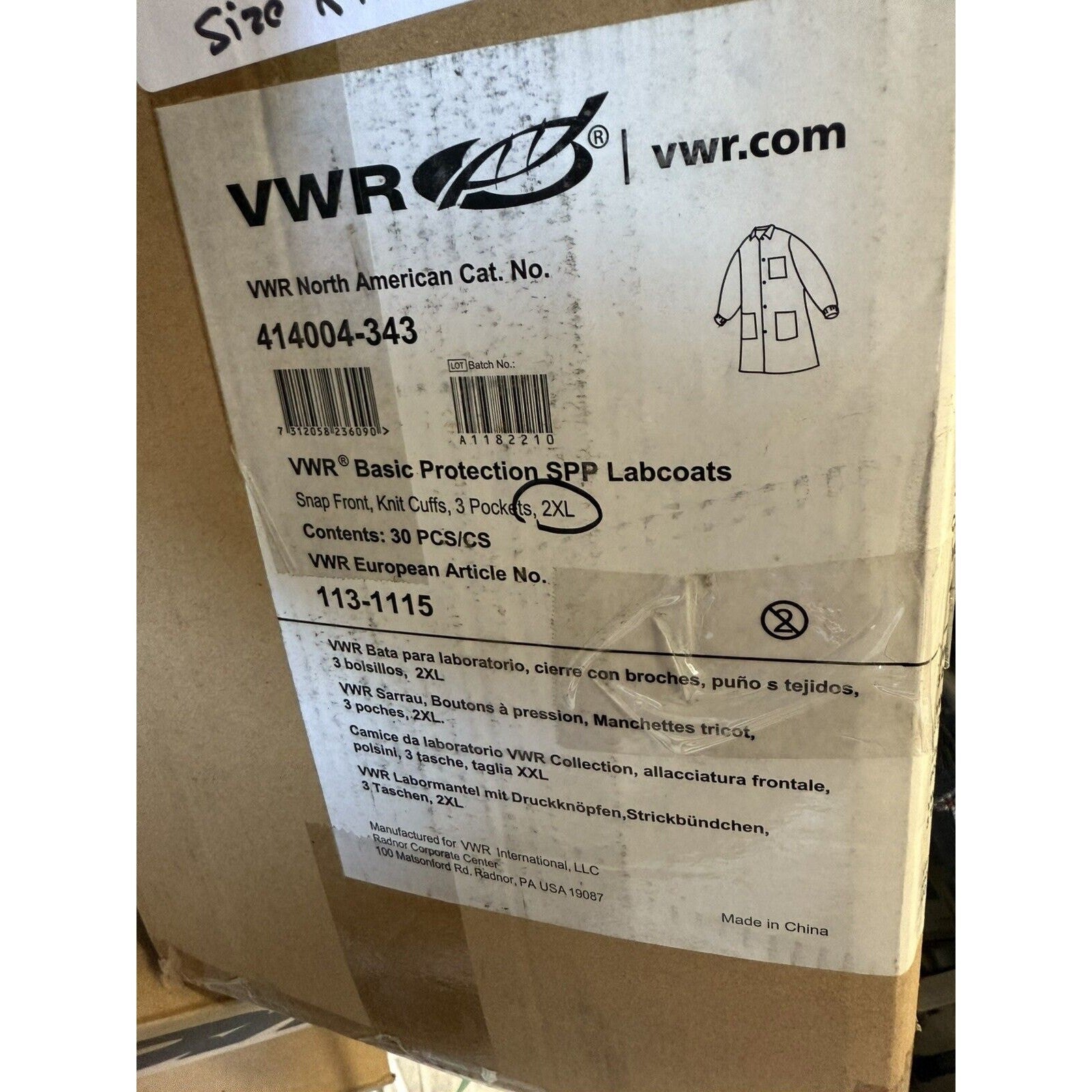 VWR Basic Protection SPP Lab Coats 41400343 case of 30 White size 2XL