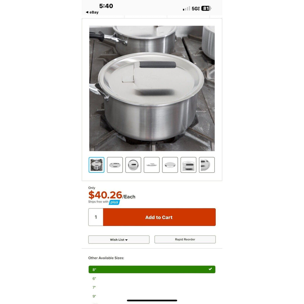 Vollrath 69328 8" Domed Cover w Torogard handle. Fit 69280 & 77744