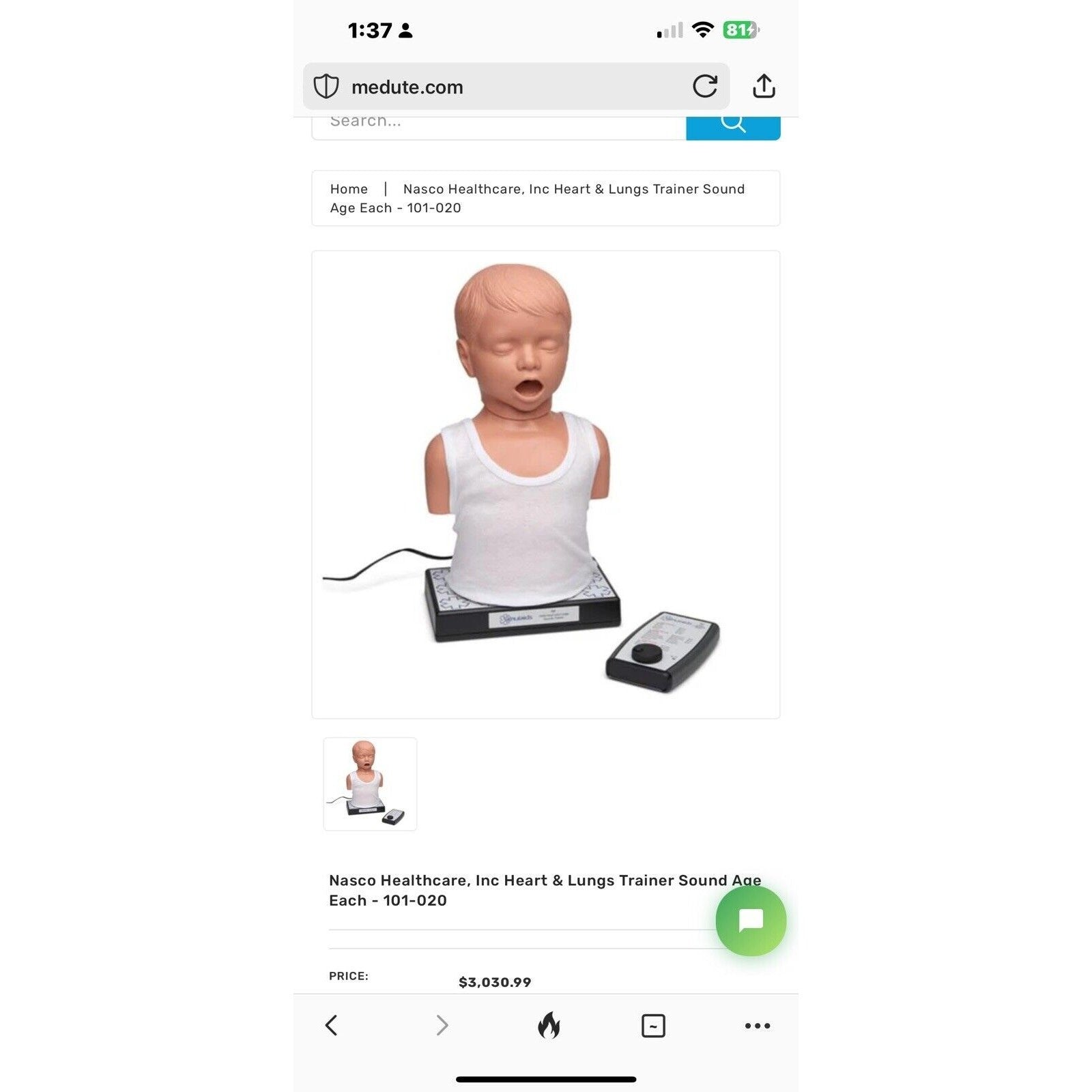 Simulaids Child Heart and Lungs Sounds Auscultation Trainer With Remote. TESTED