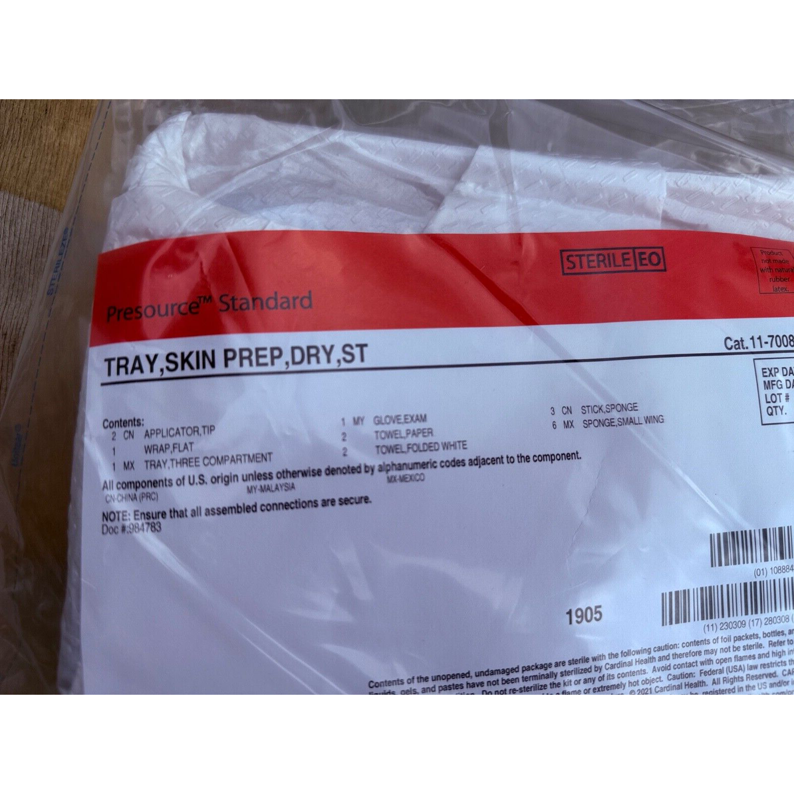 CardinalHealth Presource, Standard TRAY, SKIN PREP,DRY, ST 11-7008D, Exp 03/28
