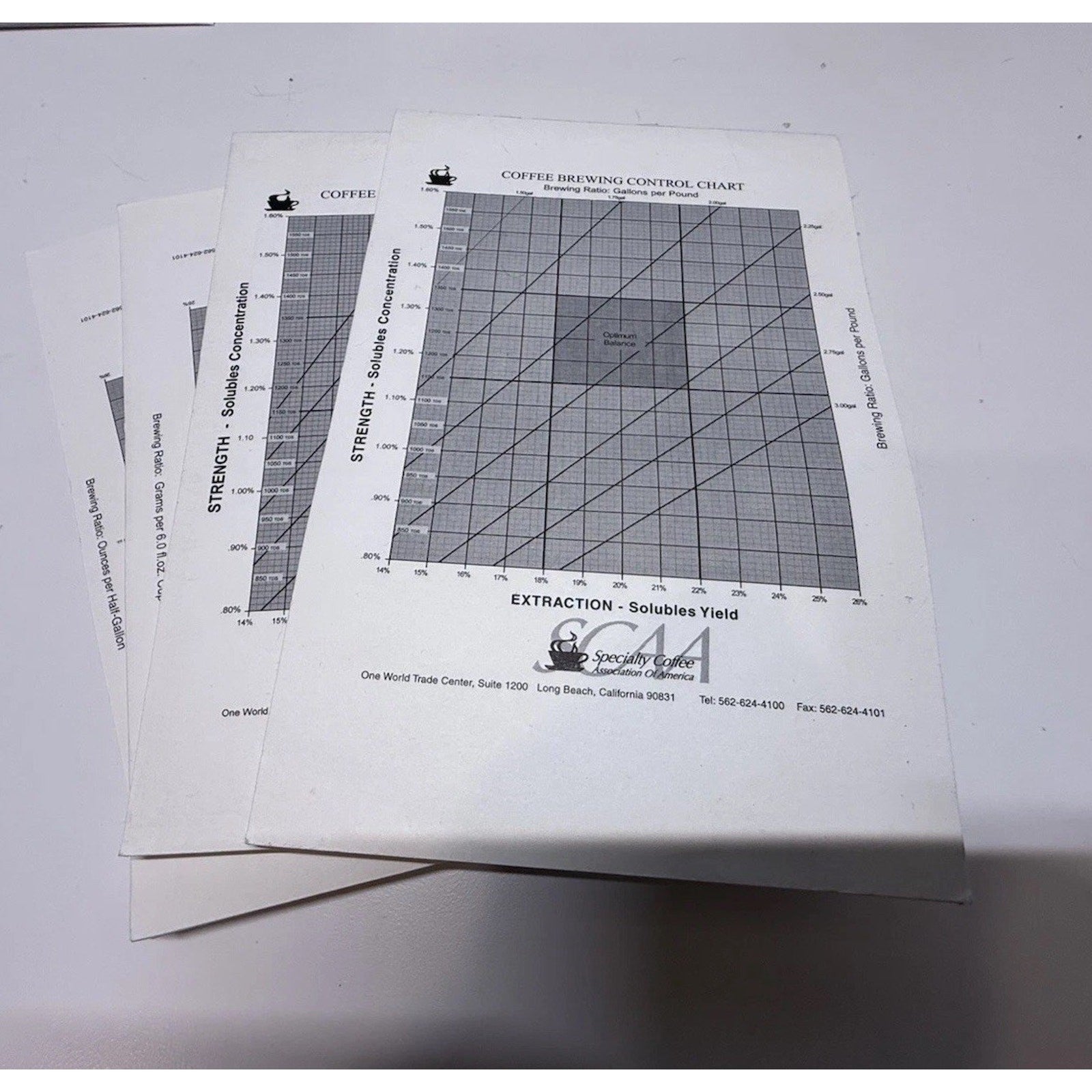 4 Specialty Coffee Association SCAA Coffee Brewing Control Chart Pads