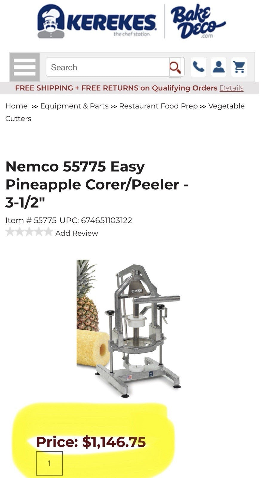 Nemco 55775 Easy Pineapple Corer / Peeler 