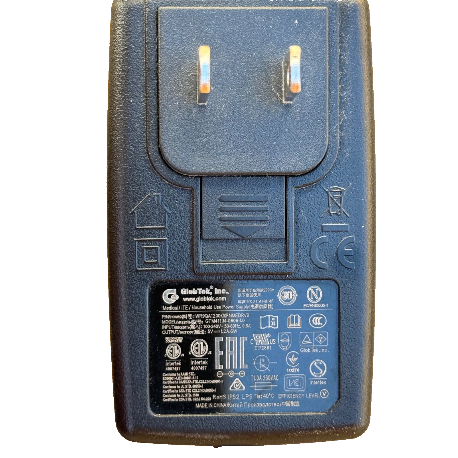GlobTek Medical Power Supply GTM41134 Medical Power Supply 5V 1.2A 6W 100/240V