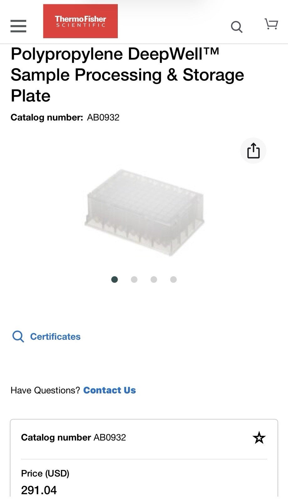 Thermo Scientific AB-0932 Storage Plates 96 Well 2.2 ml Sealed ( Case of 50 )