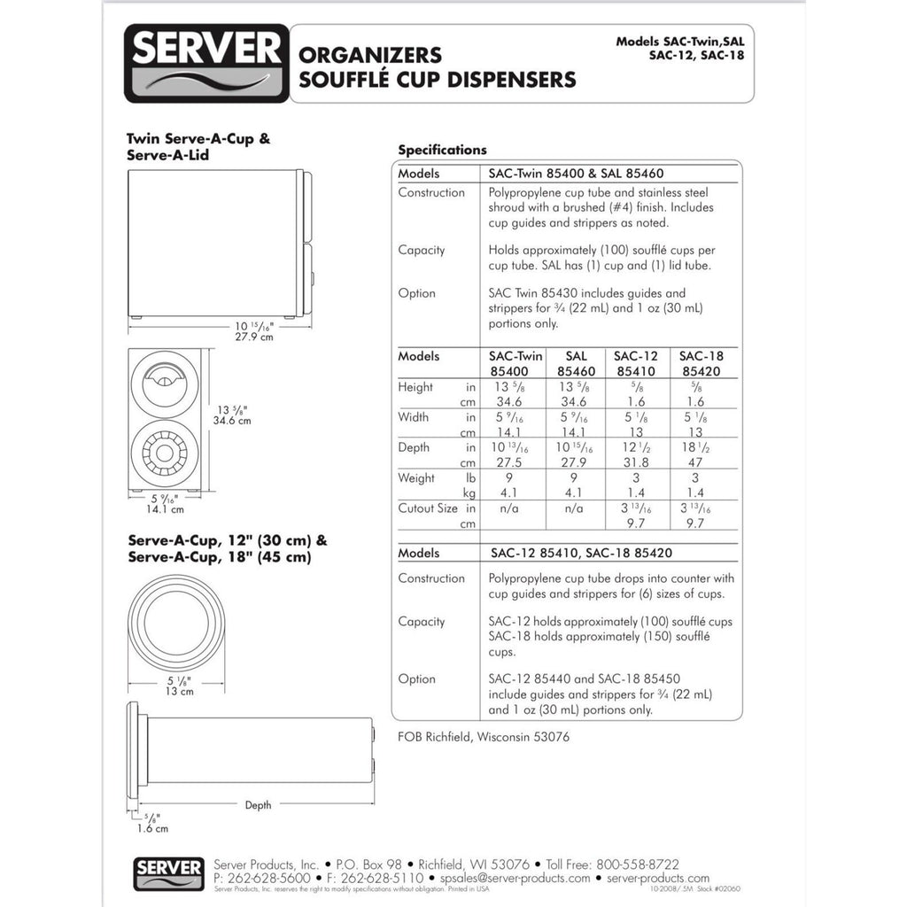 SERVER SAC-TWIN 85400 SOUFFLÃ CUP DISPENSER