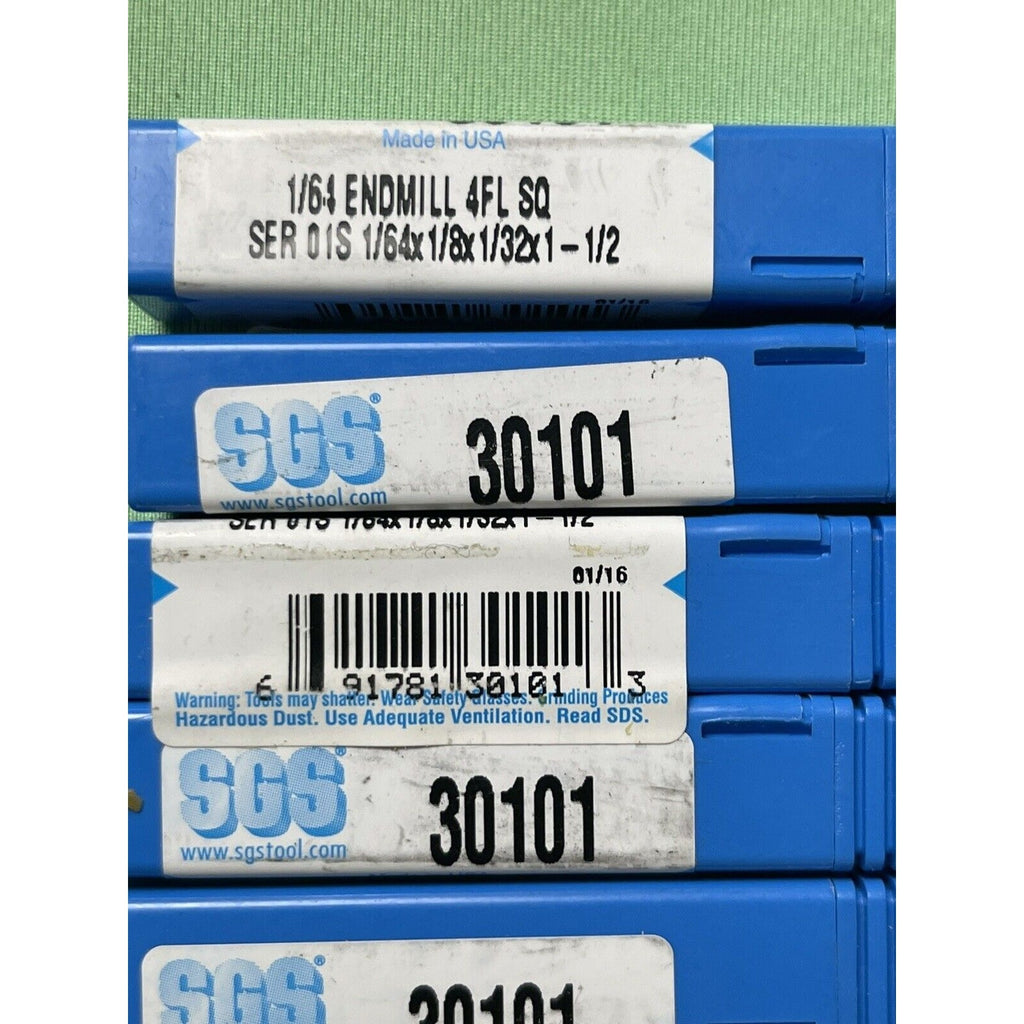 Lot (2 PCS) SGS 30101 Square End General Purpose End Mill, Uncoated, 1/64"