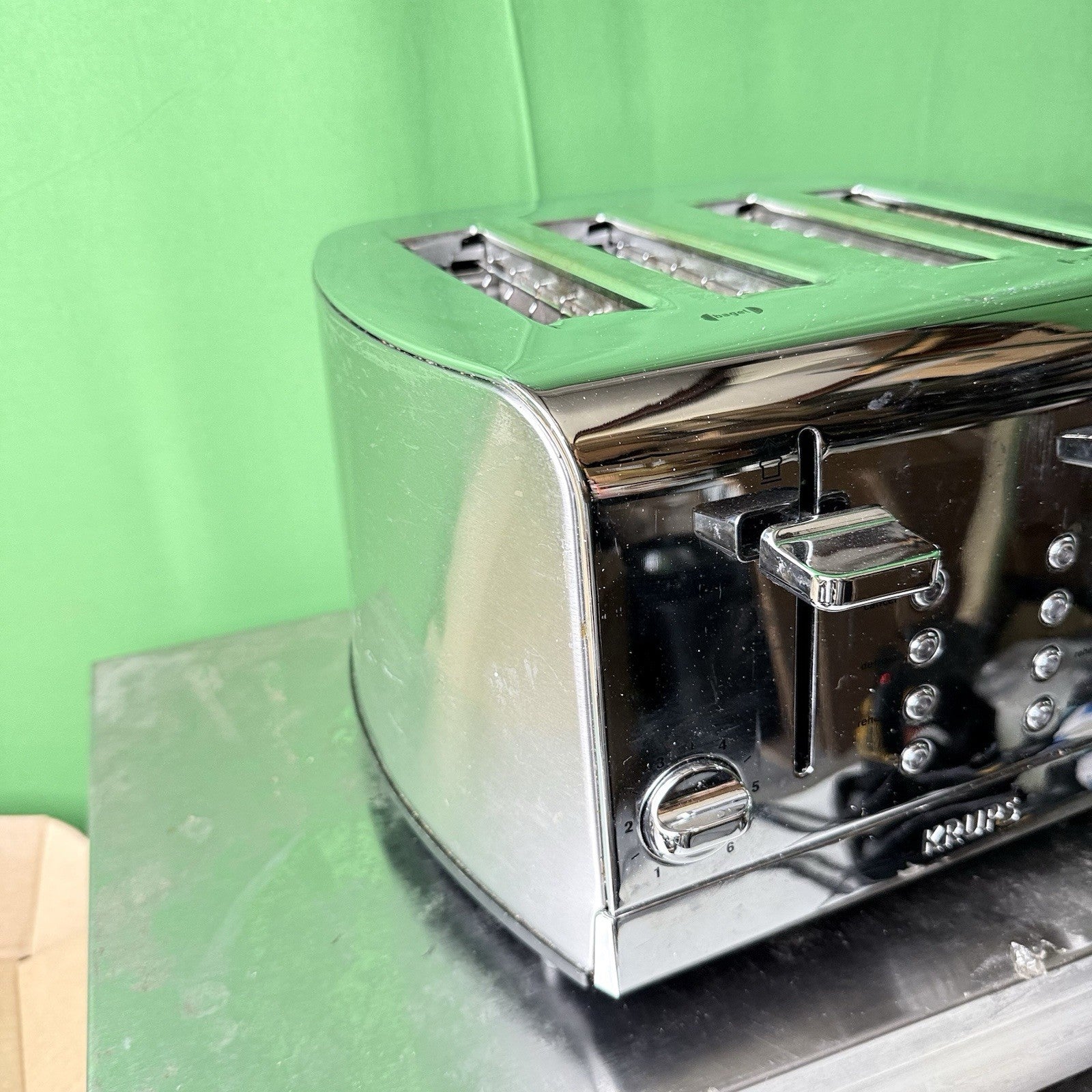 Krups KH734D50 4 Slice Wide-Slot Breakfast Toaster Silver - Bread /Bagels