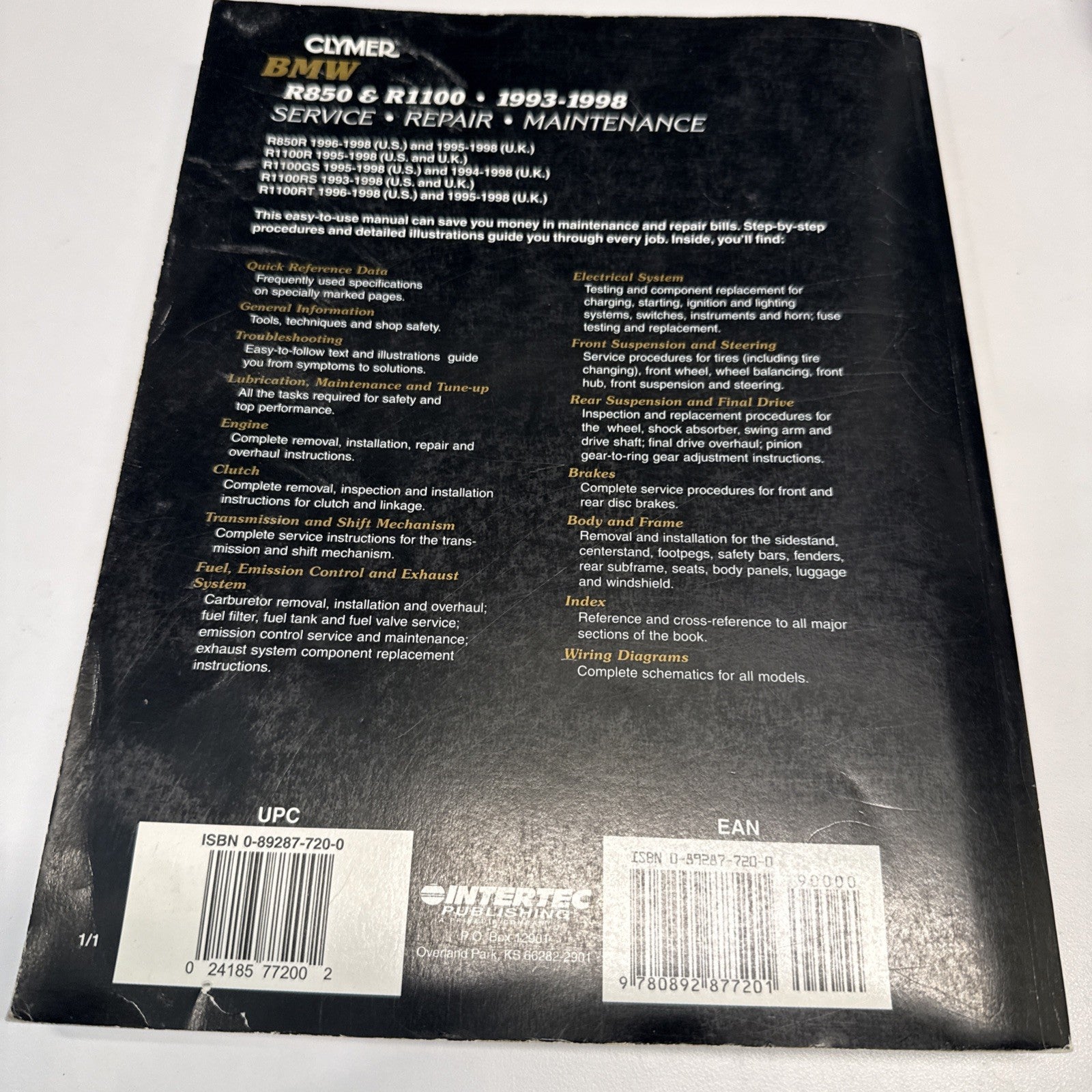 Clymer Service Manual For Airheads 1993-2005 BMW R850 R1100 R1150 R1200C M503-3