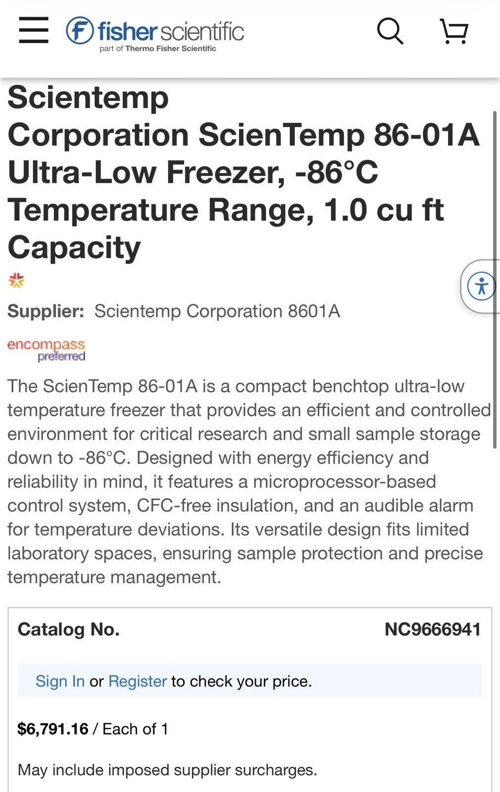 Scientemp 86-01A Ultra Cold Countertop Freezer (-45 C~-86 C) Tested working