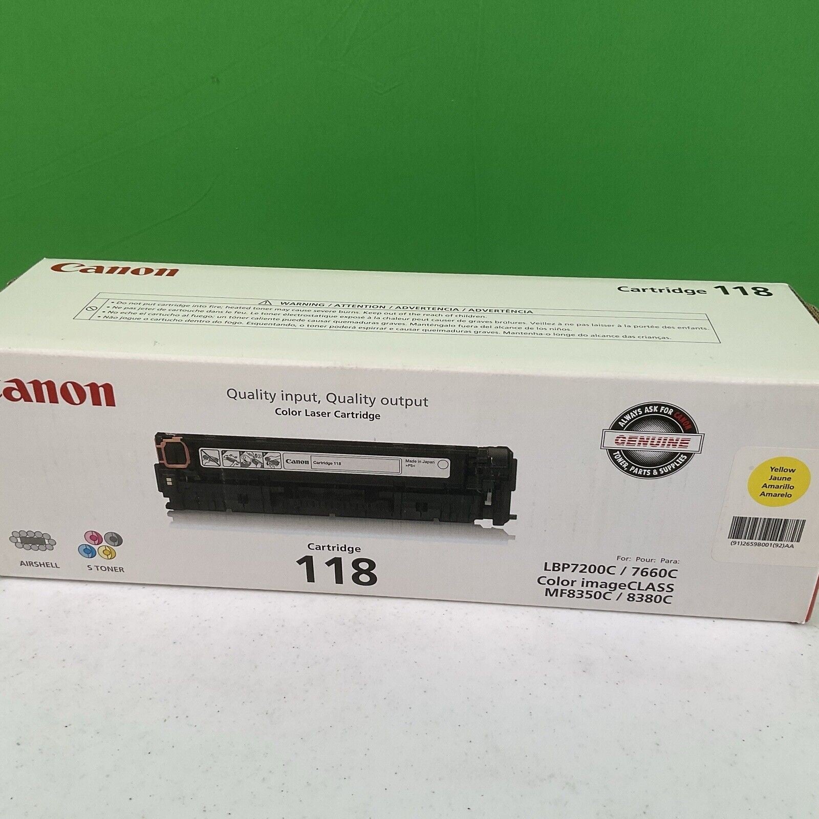 Canon 118 Toner Cartridge Yellow 2659B001 GENUINE NEW #1132