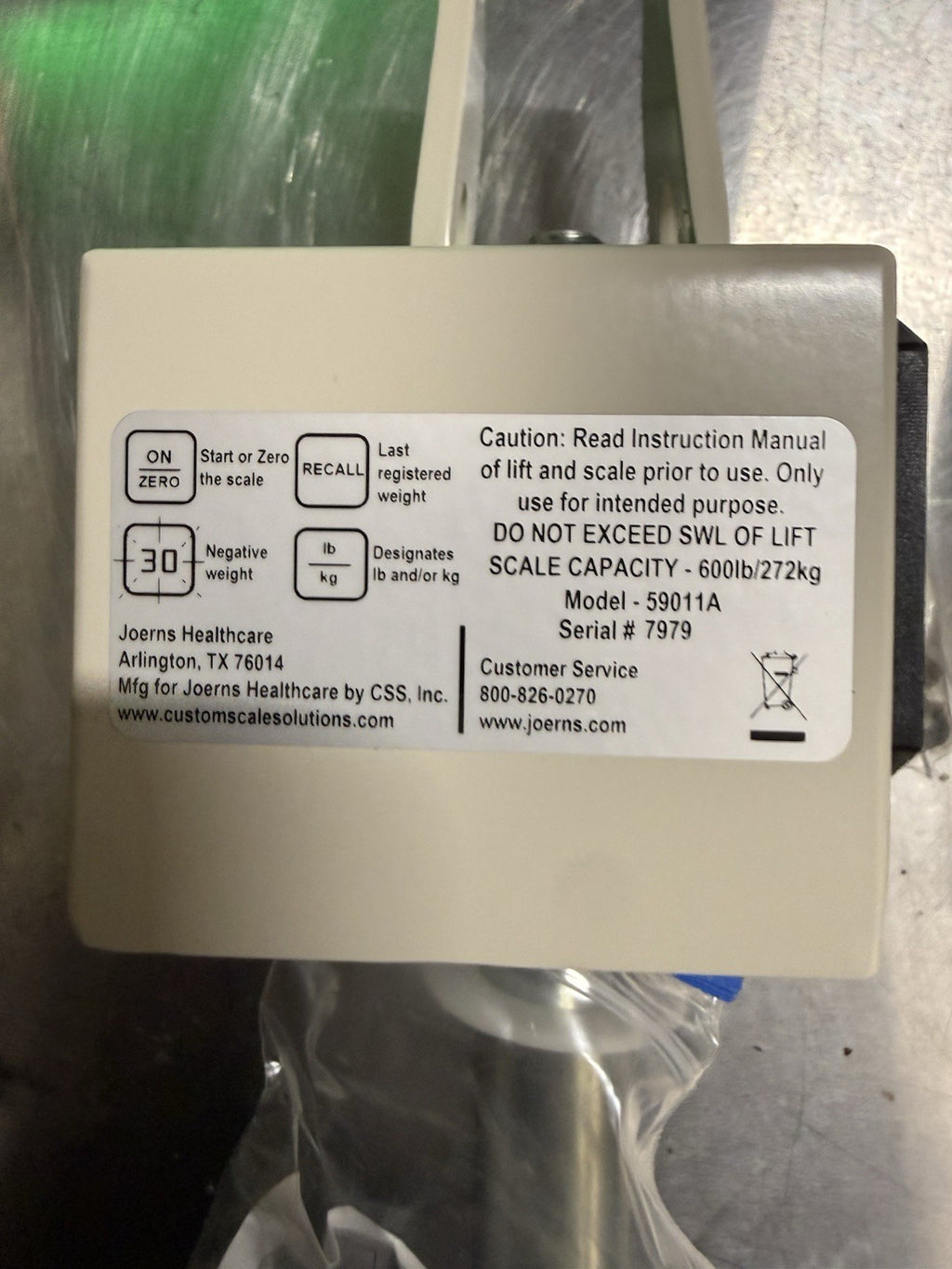 Hoyer Joerns Healthcare 59011A Digital Scale 600 lb capacity Patient Lift.
