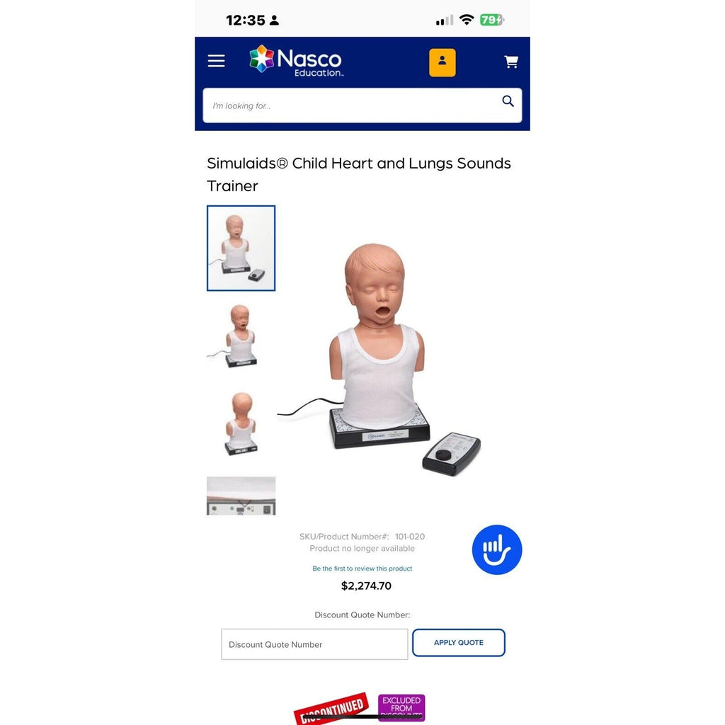 Simulaids Child Heart and Lungs Sounds Auscultation Trainer With Remote. TESTED