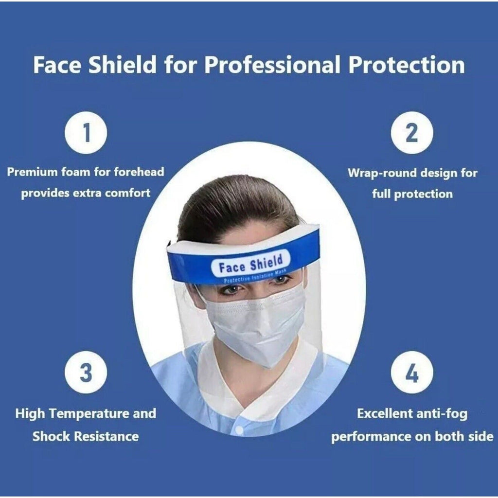 200 Reusable Clear Full Safety Face Shield Visor Mask Anti Fog