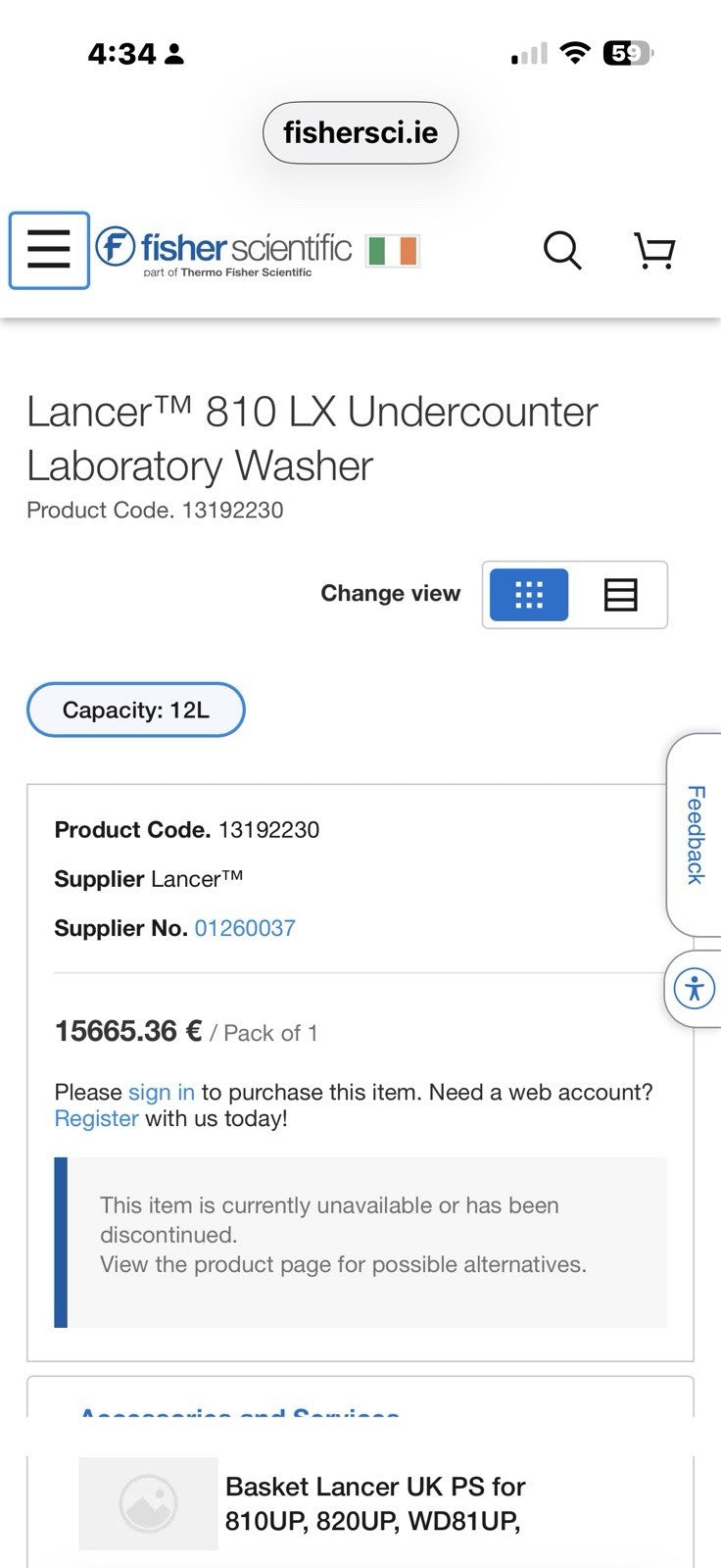 Getinge Lancer 810 UP Under counter Laboratory Washer 208V, 208-600 KPa