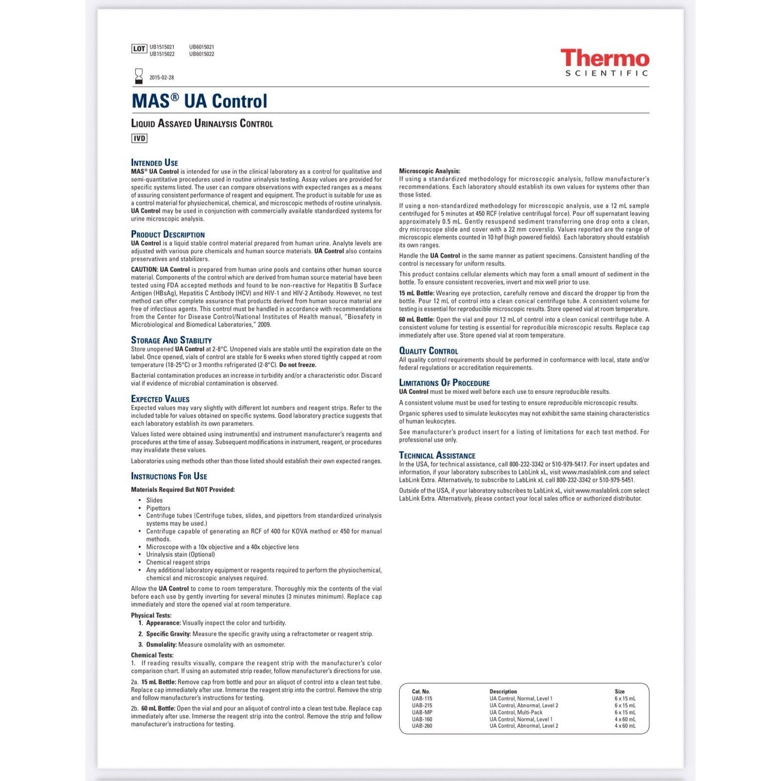 MAS™ UA Controls 1, Thermo Scientific
