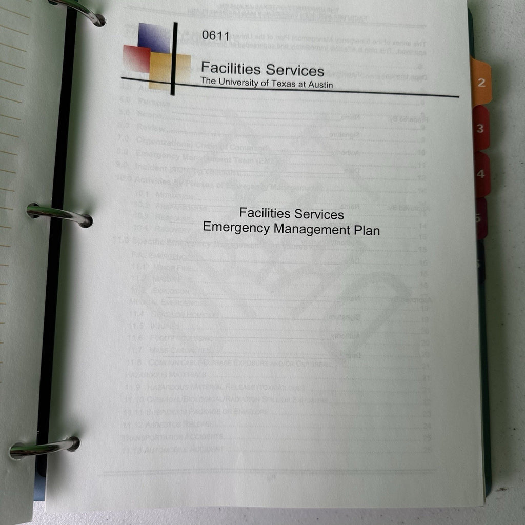 College Facilities Services Emergency Management Plan, Sample