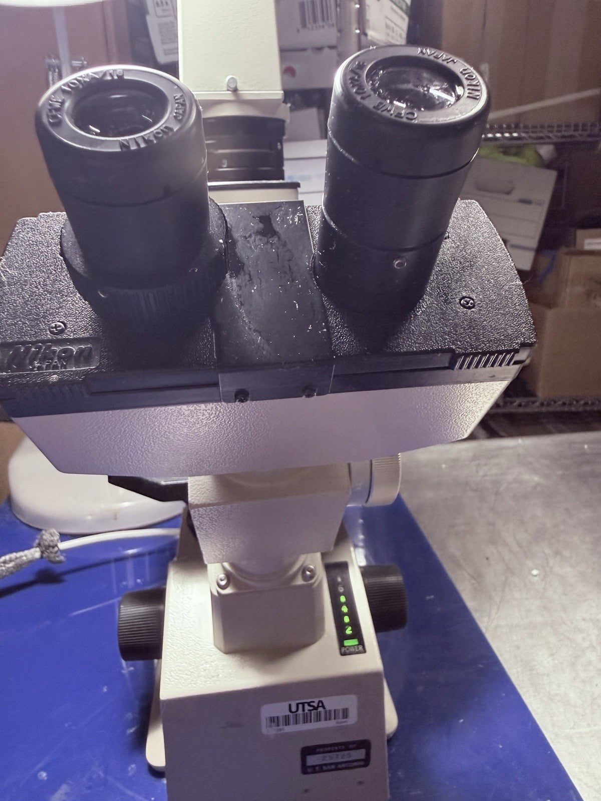 Nikon TMS-F Inverted Phase Contrast Trinocular Microscope. With Mechanical Stage