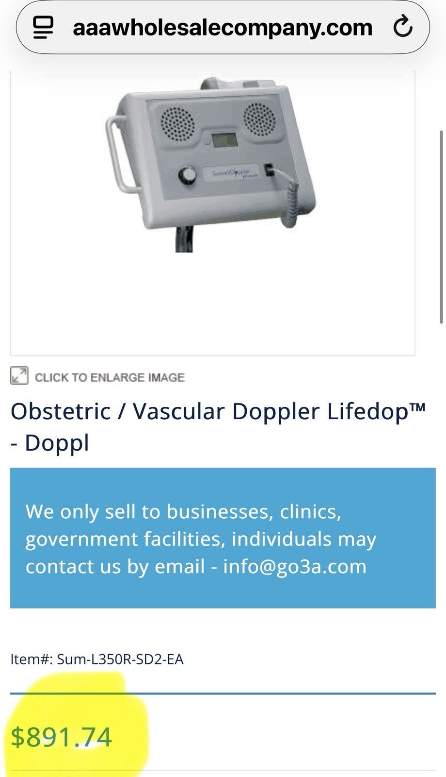 Wallach Surgical Summit Dopler Lifedop 350R, W AC Adapter  & Rec Batteries