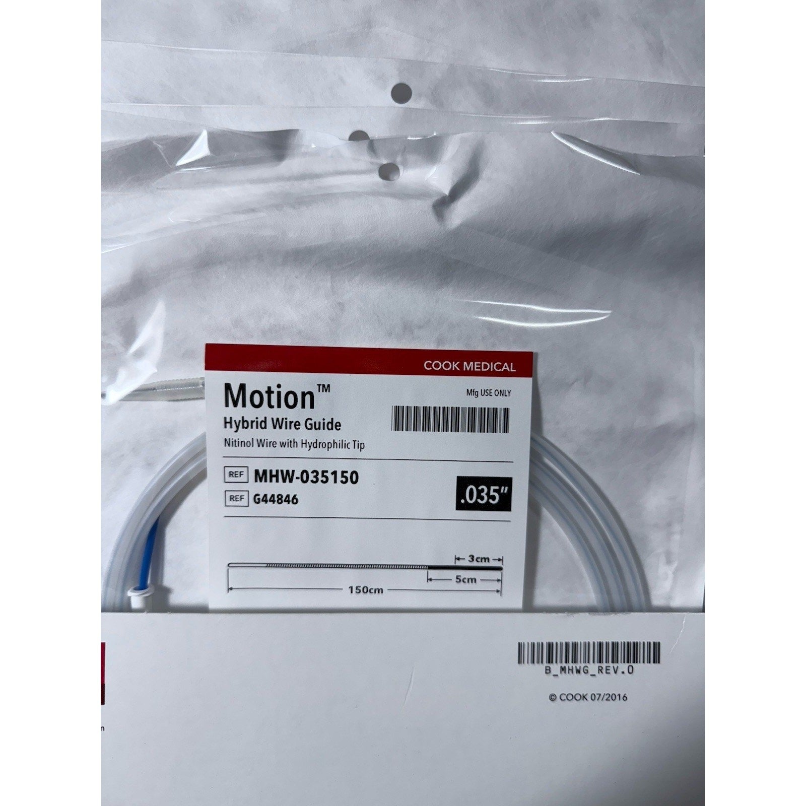 Manta Hybrid Wire GuideNitinol Wire with Hydrophilic Tip, MHW-035150 G44846