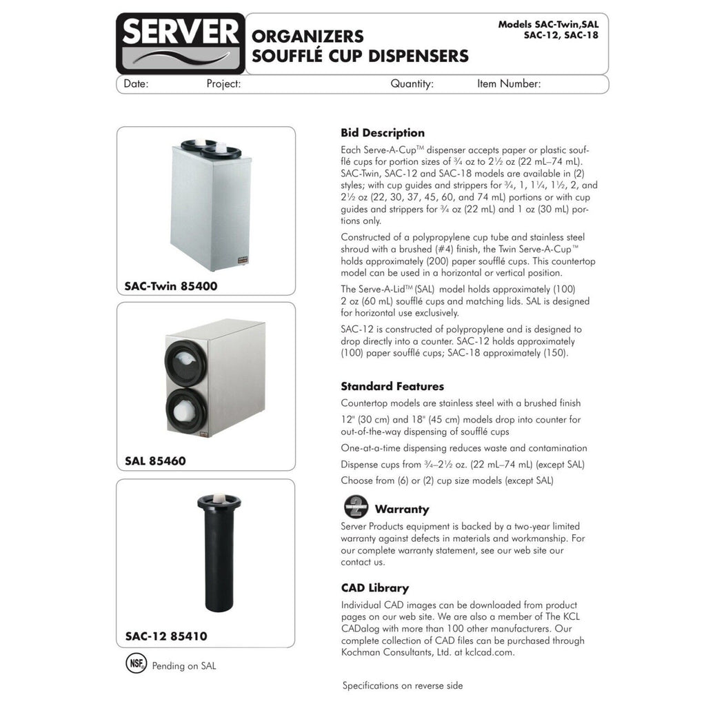 SERVER SAC-TWIN 85400 SOUFFLÃ CUP DISPENSER